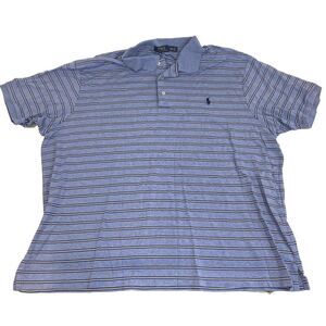Mens Polo Ralph Lauren Collared Preppy Polo Shirt 2XLT Big & Tall Blue Striped